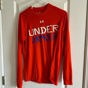 Men’s Small Under Armour Heat Gear Orange Long Sleeve Logo Tee